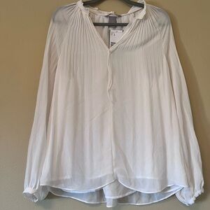 H&M White Long Sleeve Pleated Blouse